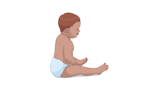 Child is sitting up and holding their head and body up without support